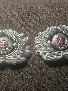 2 East German NVA Military Cap Badges DDR Visor Hat Insignia W/wreath & Emblem